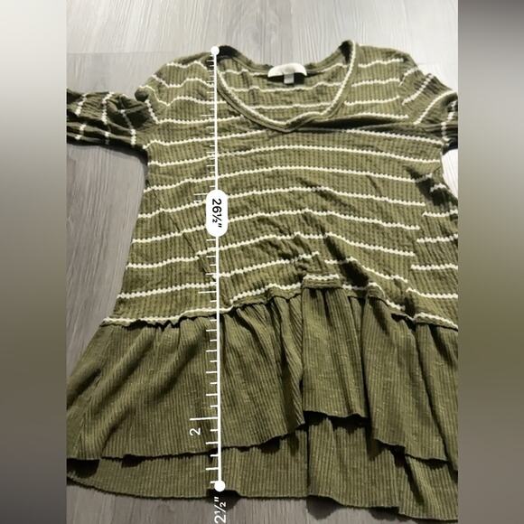 Anthropologie Eri + Ali Tallie Olive Green & White Striped Peplum Top Size‎ S - Picture 9 of 9